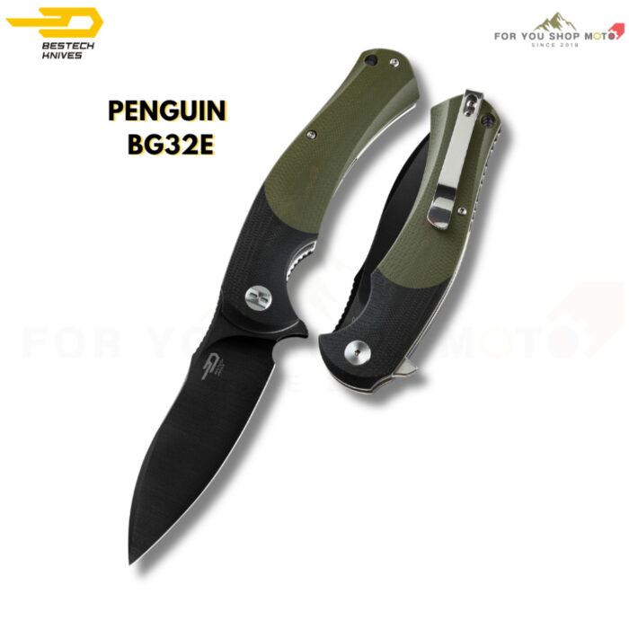 [BESTECH PENGUIN] (BG32E) มีดพับพกพาเกรดพรีเมียม ใบมีด 3.35 นิ้ว เหล็ก D2 ด้ามจับ G10 (ดำ-เขียว)