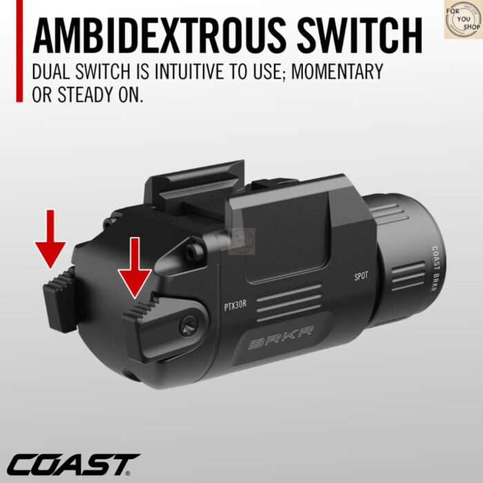 COAST PTX30R ไฟฉายติดราง 500 Lumens 27,300 Candela Tru-Fit ชาร์จ USB-C กันน้ำ IP54 Ultra-Range Spot Beam