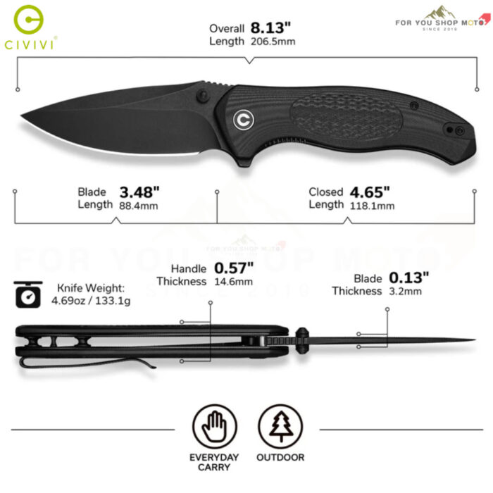 [New] มีดพับ CIVIVI Vyrent ใบมีด Nitro-X7 / Damascus 3.48 นิ้ว ด้าม G10 / Micarta รุ่นใหม่ Flipper & Thumb Stud C25037