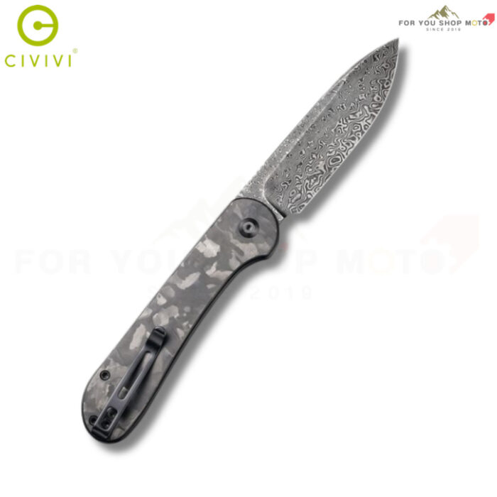 มีดพับ CIVIVI Button Lock Elementum ใบมีด Damascus 3.47 นิ้ว ด้าม Carbon Fiber Pocket Knife EDC รุ่น C2103DS-3
