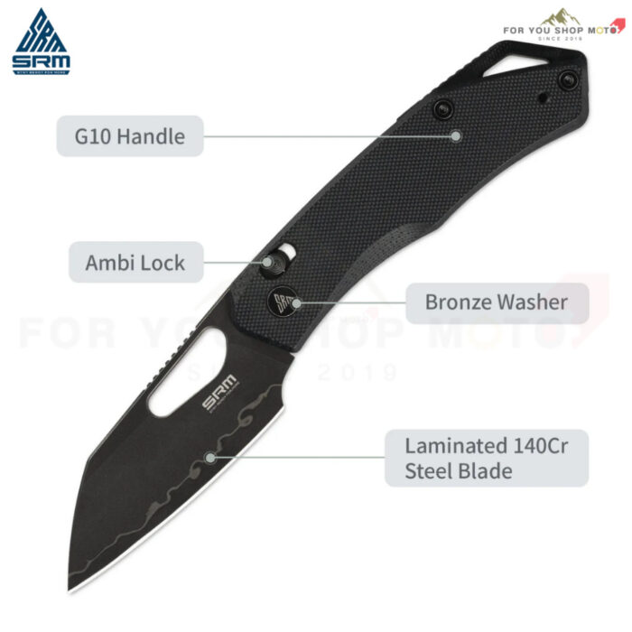 มีดพับ SRM Cub 261M-GB2 เหล็กลามิเนต 140Cr ใบมีด Wharncliffe ด้าม G10 ระบบ Ambi Lock มีดพกพา EDC ของแท้