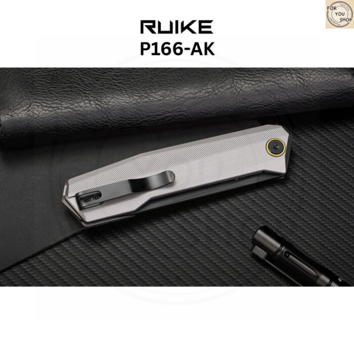มีดพับ RUIKE P166-AK ใบมีด Tanto 3.62นิ้ว เหล็ก 14C28N เคลือบดำ ด้าม Aluminum สีเงิน Liner Lock EDC Knife