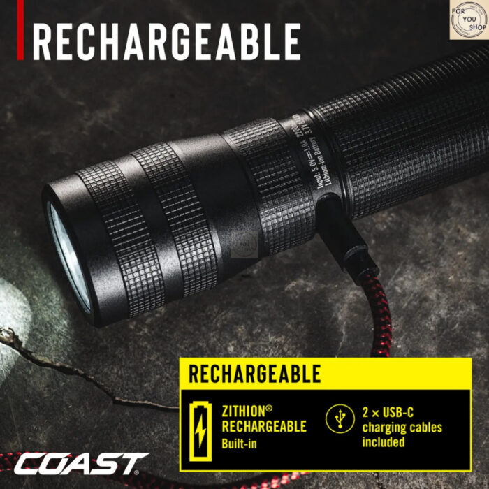 COAST G60R 2ชิ้น/แพ็ค ไฟฉายแรงสูง 1000 Lumens ชาร์จ USB-C กันน้ำ IP67 ปรับซูมได้ LED Flashlight