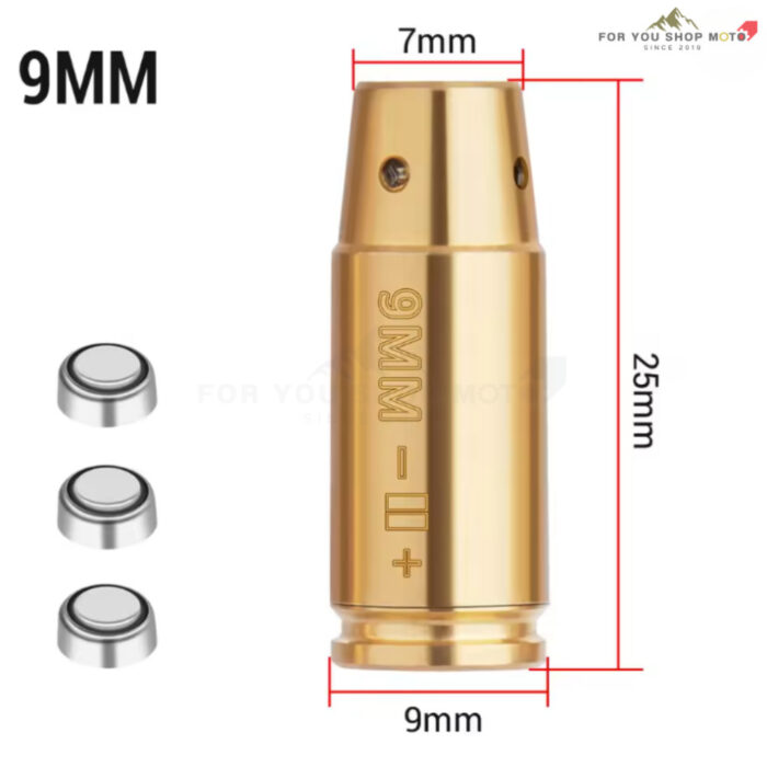 เลเซอร์ตั้งศูนย์ลำกล้อง Boresighter สีแดง .223 / 5.56 / 9mm / .308 / 7.62 / .45 / 30-06 ตัวเรือนทองเหลือง พร้อมถ่าน