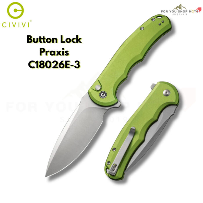 มีดพับ CIVIVI Button Lock Praxis ใบมีด Nitro-V / Damascus 3.75 นิ้ว ด้ามอะลูมิเนียม Aluminum ระบบ Button Lock มีด EDC