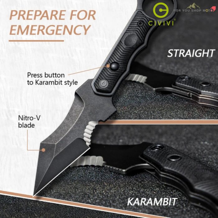 มีดพก CIVIVI Orthrus มีดใบตาย Fixed Blade ใบมีด Nitro-V 3.76 นิ้ว ด้าม G10 พร้อม Black Kydex Sheath รุ่น C20037B-1