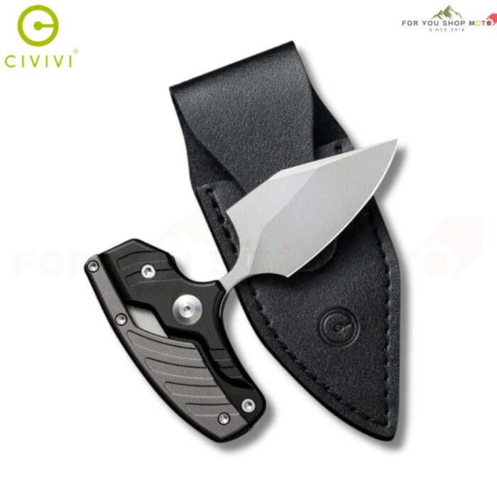 มีดพก CIVIVI Typhoeus Adjustable Fixed Blade ใบมีด 14C28N / Damascus 2.27 นิ้ว Dagger ด้าม G10 / Aluminum พร้อมซองหนังดำ