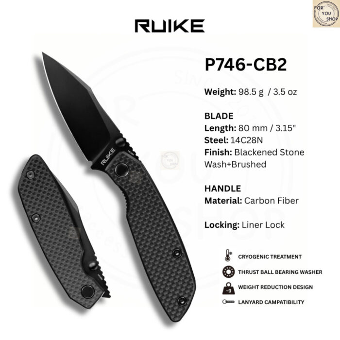 (New Products) มีดพับ RUIKE P746 ใบมีด 14C28N ขนาด 3.15 นิ้ว ด้าม Carbon Fiber พร้อม Front Flipper ระบบ Liner Lock EDC