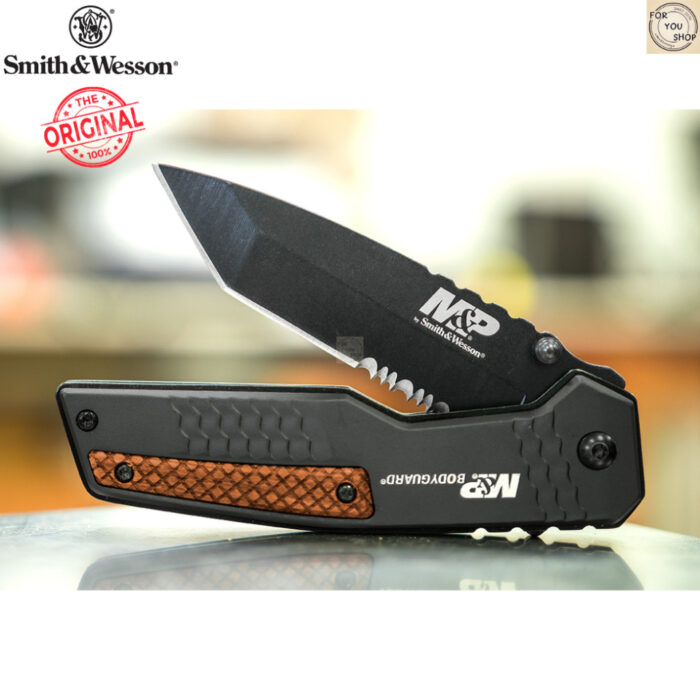 มีดพับ Smith&Wesson M&P Bodyguard ใบมีด 8Cr13MoV 3.625นิ้ว Tanto สีดำ ด้าม Aluminum ลายไม้ Liner Lock รุ่น 1085900