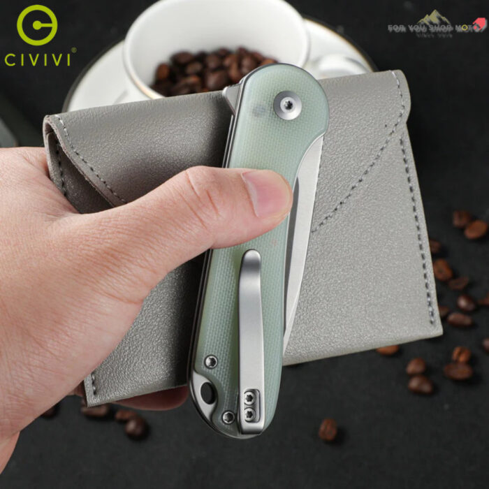 มีดพับ CIVIVI Button Lock Elementum II ใบมีด Nitro-V / Damascus 2.96นิ้ว ด้าม G10/Ultem/CarbonFiber/Aluminum (C18062P)