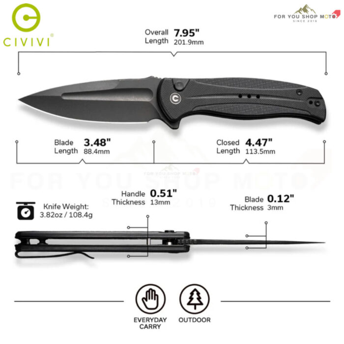 มีดพับ CIVIVI Incindie EDC ใบมีด 14C28N / Damascus 3.48 นิ้ว ด้าม G10 ระบบ Flipper & Button Lock รุ่น C23053