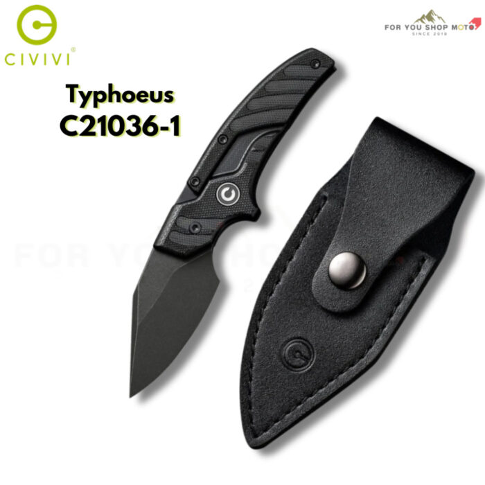 มีดพก CIVIVI Typhoeus Adjustable Fixed Blade ใบมีด 14C28N / Damascus 2.27 นิ้ว Dagger ด้าม G10 / Aluminum พร้อมซองหนังดำ