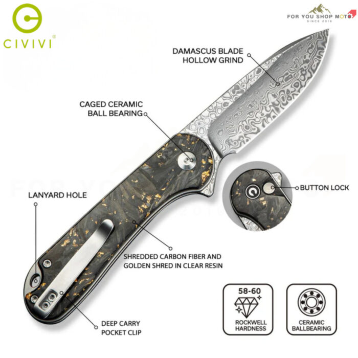 th-11134207-81zte-msp64zk7evwn4a-2.jpg มีดพับ CIVIVI Button Lock Elementum II ใบมีด Damascus 2.96นิ้ว ด้าม Carbon Fiber & Resin EDC รุ่น C18062P-10