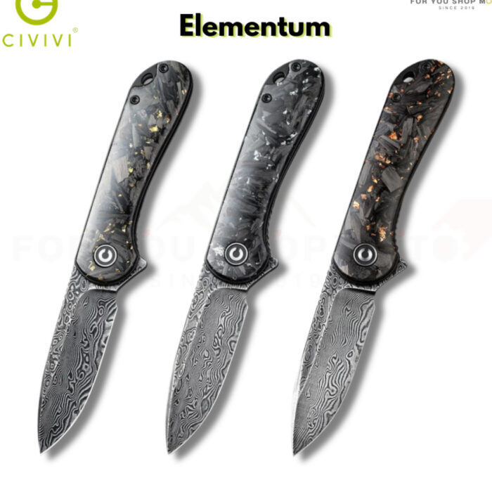 มีดพับ CIVIVI Elementum ใบมีด Damascus 2.96 นิ้ว ด้าม Carbon Fiber & Resin ระบบ Liner Lock Flipper Knife รุ่น C907C-DS