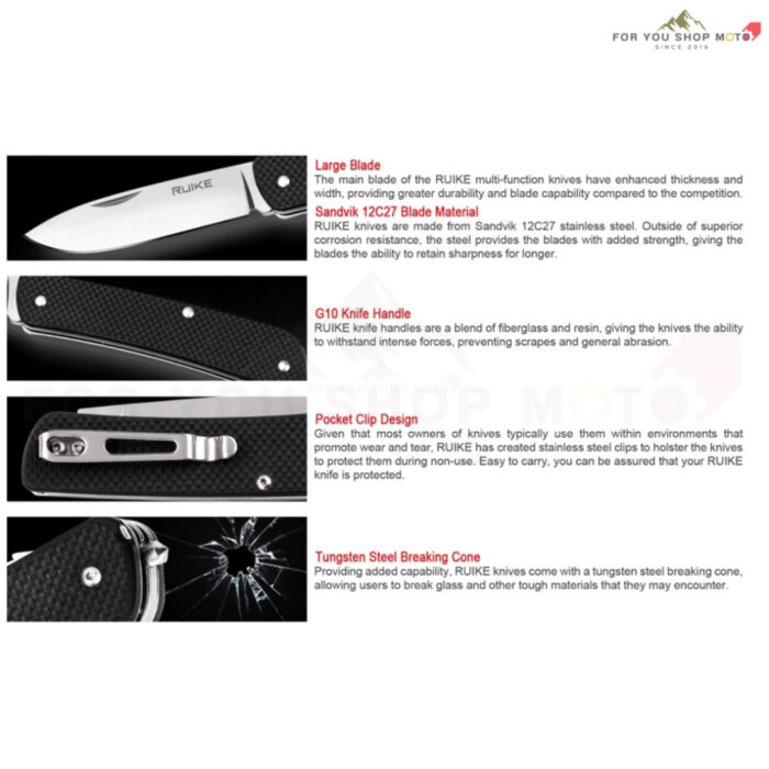 มีดพับมัลติทูล RUIKE M21-B Multi-Functional Knife ใบมีด 12C27 ด้าม G-10 สีดำ 2.8"