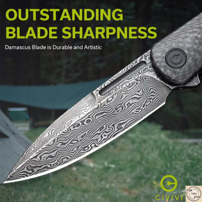 มีดพับ CIVIVI Caetus C21025C-DS1 ใบมีด Damascus 3.48นิ้ว ด้าม Carbon Fiber ระบบ Liner Lock Flipper Knife (Discontinued)