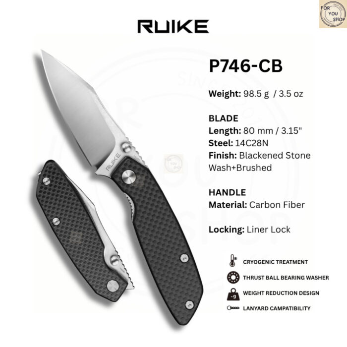 (New Products) มีดพับ RUIKE P746 ใบมีด 14C28N ขนาด 3.15 นิ้ว ด้าม Carbon Fiber พร้อม Front Flipper ระบบ Liner Lock EDC