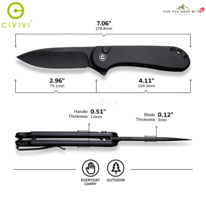 มีดพับ CIVIVI Button Lock Elementum II ใบมีด Nitro-V / Damascus 2.96นิ้ว ด้าม G10/Ultem/CarbonFiber/Aluminum (C18062P)