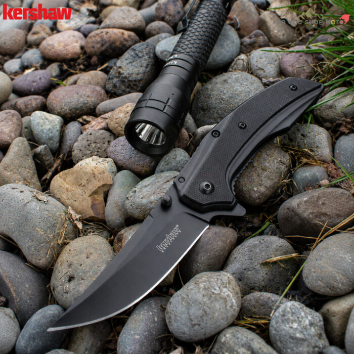 Kershaw 7007 Outright SpeedSafe Assisted มีดพับ EDC ใบมีด 8Cr13MoV Trailing Point 3 นิ้ว ด้ามสแตนเลสสี Olive พร้อมแผ่น G