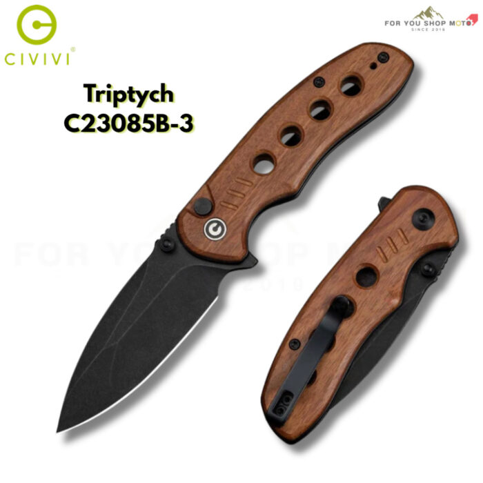 มีดพับ CIVIVI Triptych EDC ใบมีด 14C28N / Damascus 2.97 นิ้ว ด้าม G10 / Wood / Micarta ระบบ Button Lock Thumb Stud Flip