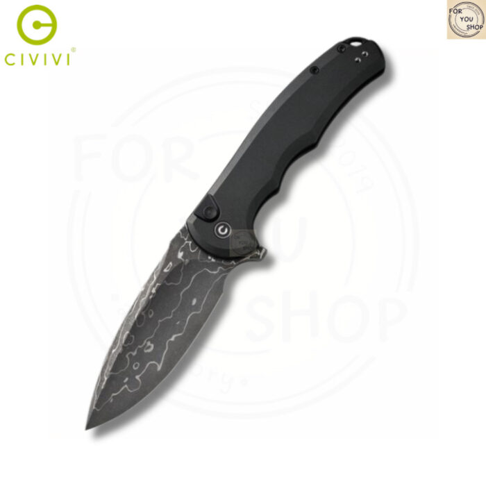 มีดพับ CIVIVI Button Lock Praxis ใบมีด Damascus 3.75นิ้ว ด้าม Aluminum ระบบ Button Lock C18026E-DS1