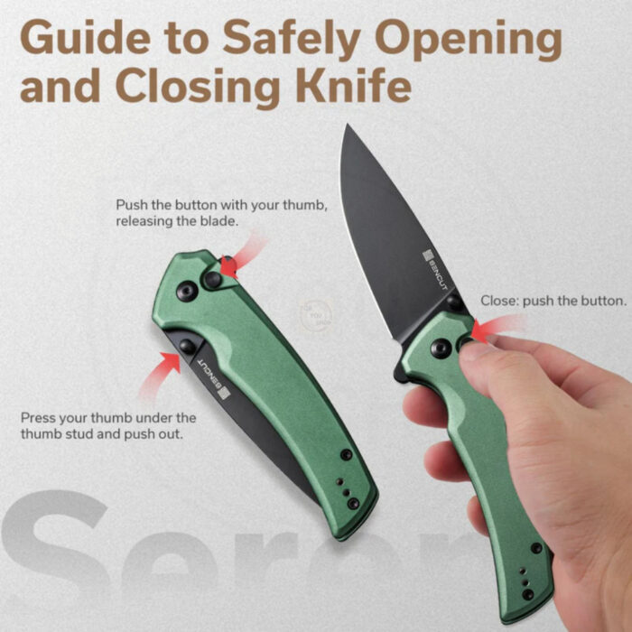 มีดพับ SENCUT Serene ใบมีด D2 3.48 นิ้ว ด้ามอลูมิเนียม Flipper & Button Lock & Thumb Stud EDC รุ่น S21022B