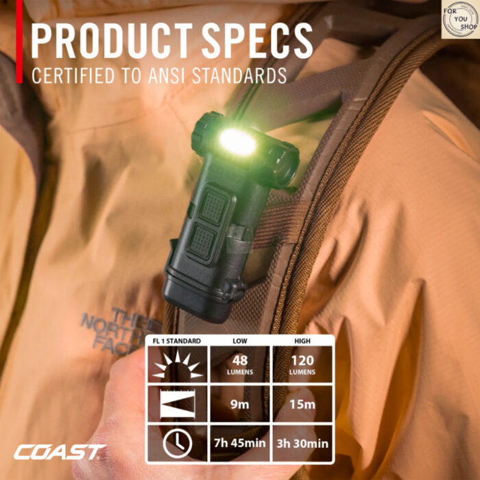 COAST HX4 Clip Light 120 Lumens ไฟฉายคลิปหนีบ LED แสงขาว/แดง พร้อมแม่เหล็ก หมุนหัวไฟได้ 180° ไฟฉายพกพา EDC