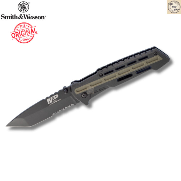 มีดพับ Smith&Wesson M&P ใบมีด 8Cr13MoV 3.43นิ้ว Tanto สีดำ ด้ามยางกันลื่น Liner Lock รุ่น 1100082