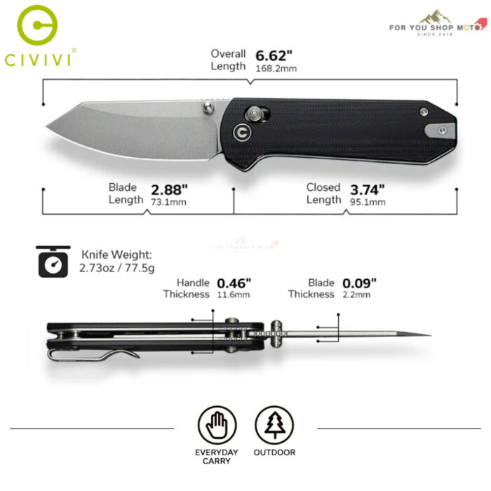 มีดพับ CIVIVI Yonder ใบมีด 14C28N / Damascus 2.88นิ้ว ด้าม G10 / Micarta / Wood Guibourtia ระบบ Crossbar Lock EDC C23073