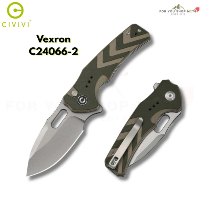 มีดพับ CIVIVI Vexron ใบมีด 14C28N / Damascus 2.98นิ้ว ด้าม G10 ระบบ Flipper & Thumb Hole & Button Lock Knife EDC C24066
