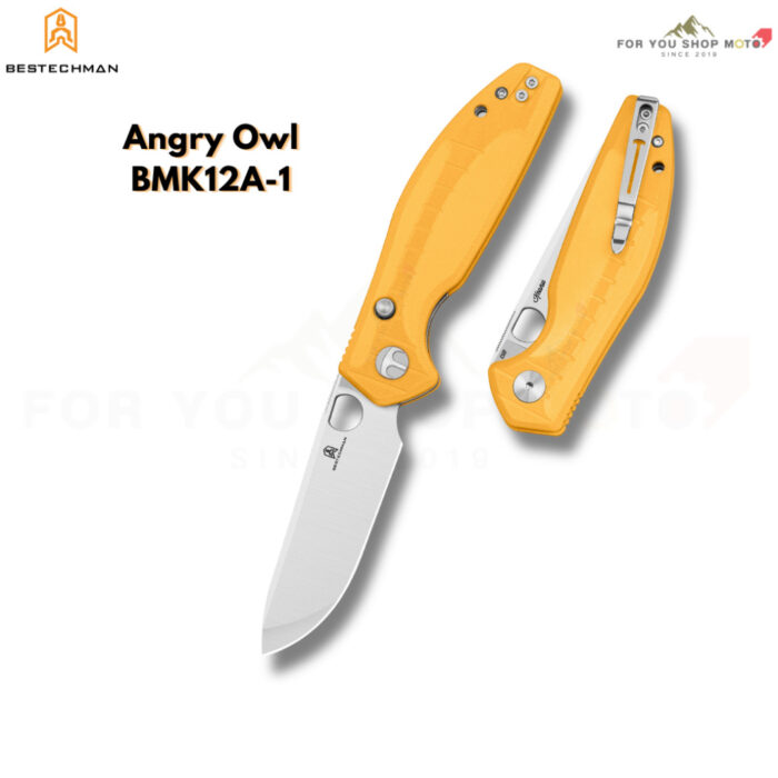 BESTECHMAN Angry Owl (BMK12 Series) - มีดพับ EDC ใบมีด 3.25" เหล็ก D2 ระบบ Button Liner Lock ด้าม G10 ดีไซน์ดุดัน