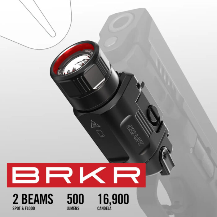 COAST PTX35R Pistol Light ไฟฉายติดราง 500 Lumens (รองรับราง Picatinny / Universal) ชาร์จได้ สลับปรับลำแสง Spot & Flood