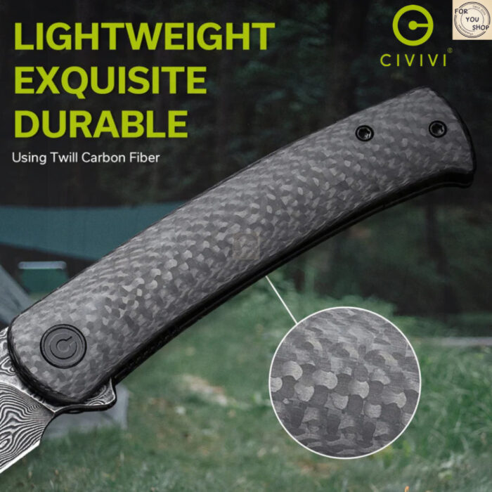 มีดพับ CIVIVI Caetus C21025C-DS1 ใบมีด Damascus 3.48นิ้ว ด้าม Carbon Fiber ระบบ Liner Lock Flipper Knife (Discontinued)