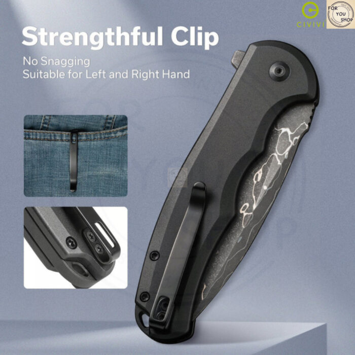 มีดพับ CIVIVI Button Lock Praxis ใบมีด Damascus 3.75นิ้ว ด้าม Aluminum ระบบ Button Lock C18026E-DS1
