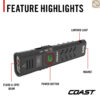 COAST Slayer Ultra ไฟฉายแรงสูง 2000 Lumens ชาร์จ USB-C ไฟฉาย EDC จอแบตเตอรี่ดิจิตอล POWERiQ แม่เหล็กในตัว
