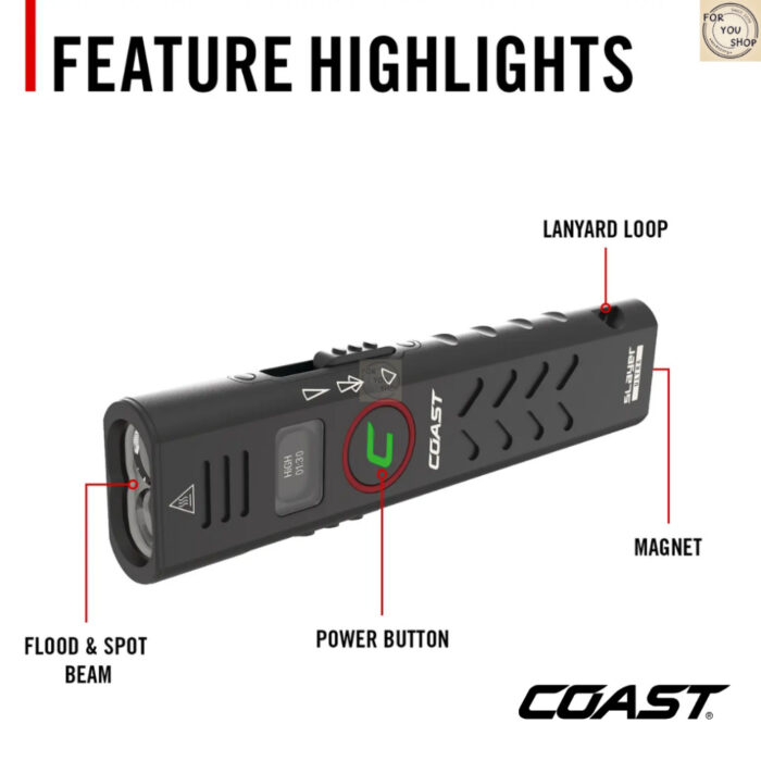 COAST Slayer Ultra ไฟฉายแรงสูง 2000 Lumens ชาร์จ USB-C ไฟฉาย EDC จอแบตเตอรี่ดิจิตอล POWERiQ แม่เหล็กในตัว