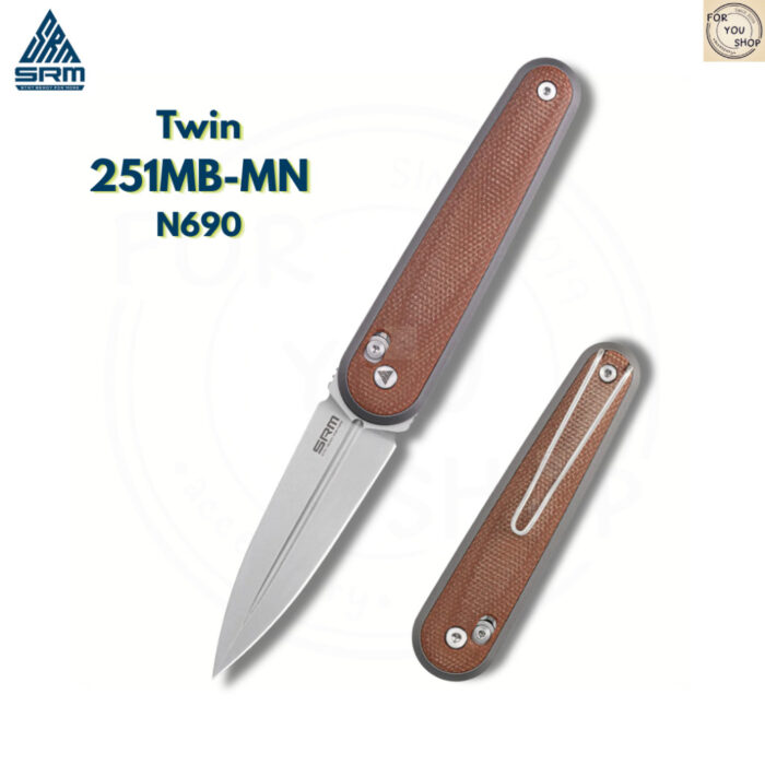 มีดพับ SRM Twin 251MB ใบมีด N690 2.99นิ้ว ด้าม G10 / Micarta ระบบ Crossbar Lock ลูกปืนเซรามิก EDC