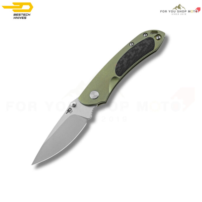 มีดพับ BESTECH JUNZI BT1809E ด้าม Titanium แทรก Carbon Fiber สี Light Green ใบมีด CPM-S35VN
