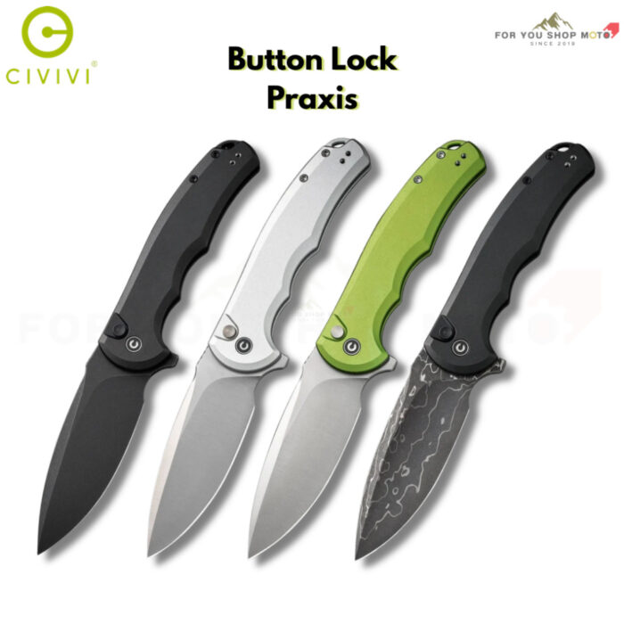 มีดพับ CIVIVI Button Lock Praxis ใบมีด Nitro-V / Damascus 3.75 นิ้ว ด้ามอะลูมิเนียม Aluminum ระบบ Button Lock มีด EDC