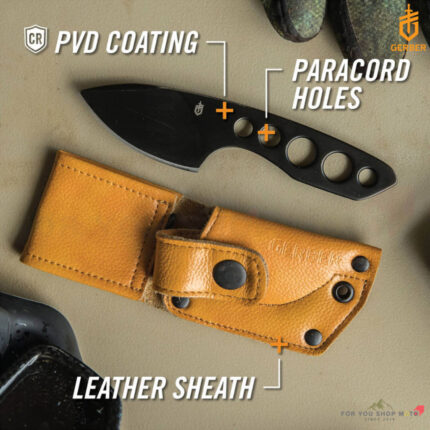 th-11134207-81zth-msb7qeu1ysxw6b-2.jpg Gerber Dibs Fixed Blade มีดใบตาย EDC ขนาดพกพา เหล็ก 440A Black Clip Point ด้าม Skeletonized พร้อมซองหนังสีเหลือง ของแท้