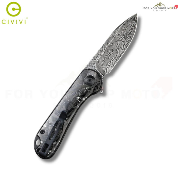 มีดพับ CIVIVI Elementum ใบมีด Damascus 2.96 นิ้ว ด้าม Carbon Fiber & Resin ระบบ Liner Lock Flipper Knife รุ่น C907C-DS