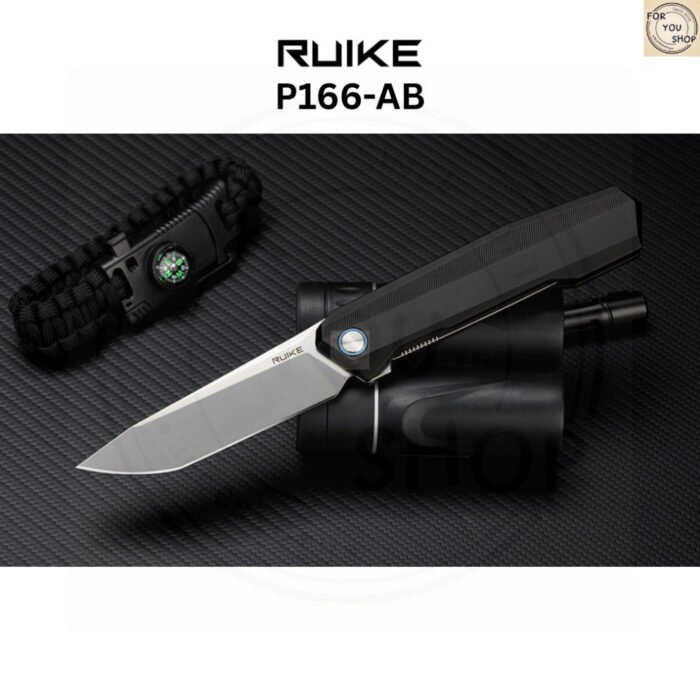 มีดพับ Ruike P166-AB ใบมีด Tanto 3.62นิ้ว เหล็ก 14C28N ด้าม Aluminum สีดำ Liner Lock Flipper Knife EDC