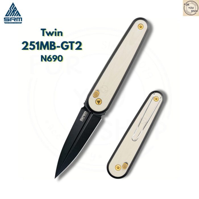 มีดพับ SRM Twin 251MB ใบมีด N690 2.99นิ้ว ด้าม G10 / Micarta ระบบ Crossbar Lock ลูกปืนเซรามิก EDC