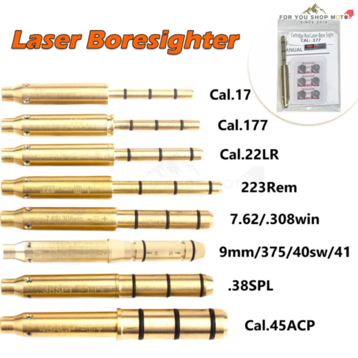 เลเซอร์ตั้งศูนย์ลำกล้อง Bore Sighter สีแดง 9mm / .22LR / .223 / .177 / .38 SPL / .308 พร้อมแบตเตอรี่