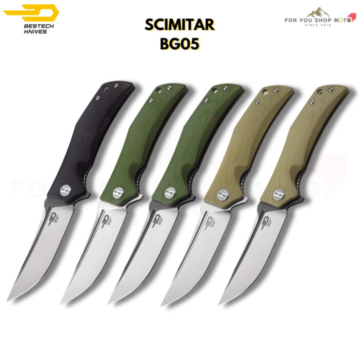 [BESTECH ] มีดพับรุ่น SCIMITAR (BG05 Series) ด้าม G10 ใบมีด D2 ทรง Trailing Point โค้งสวยเฉียบ ขนาด 3.5 นิ้ว