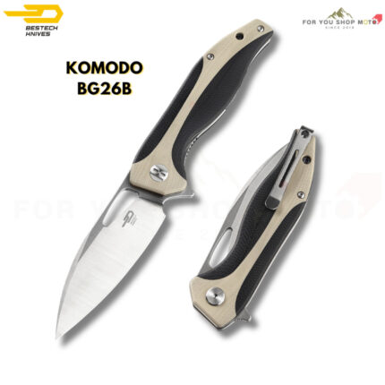 [BESTECH KOMODO] (BG26B) มีดพับพกพาเกรดพรีเมียม ใบมีด 3.35 นิ้ว เหล็ก D2 ด้ามจับ G10 (สีดำ-เบจ)