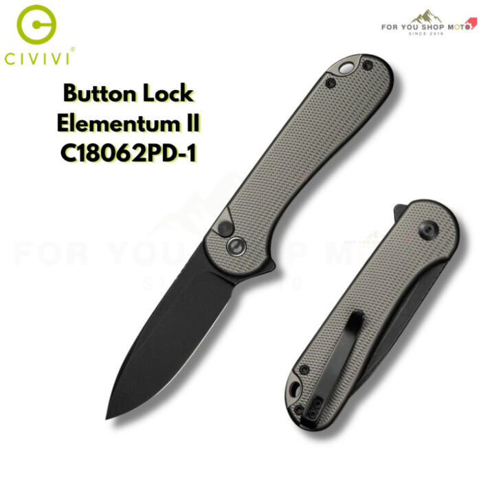 มีดพับ CIVIVI Button Lock Elementum II ใบมีด Nitro-V / Damascus 2.96นิ้ว ด้าม G10/Ultem/CarbonFiber/Aluminum (C18062P)