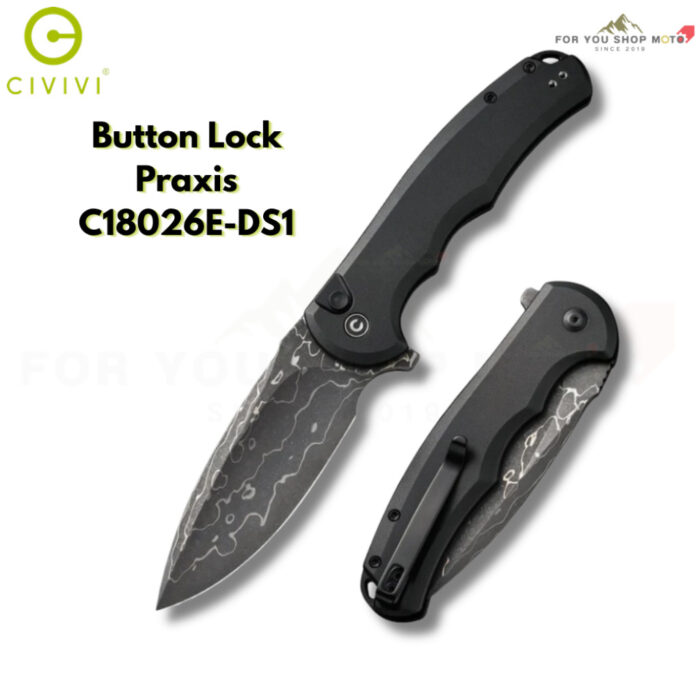มีดพับ CIVIVI Button Lock Praxis ใบมีด Nitro-V / Damascus 3.75 นิ้ว ด้ามอะลูมิเนียม Aluminum ระบบ Button Lock มีด EDC