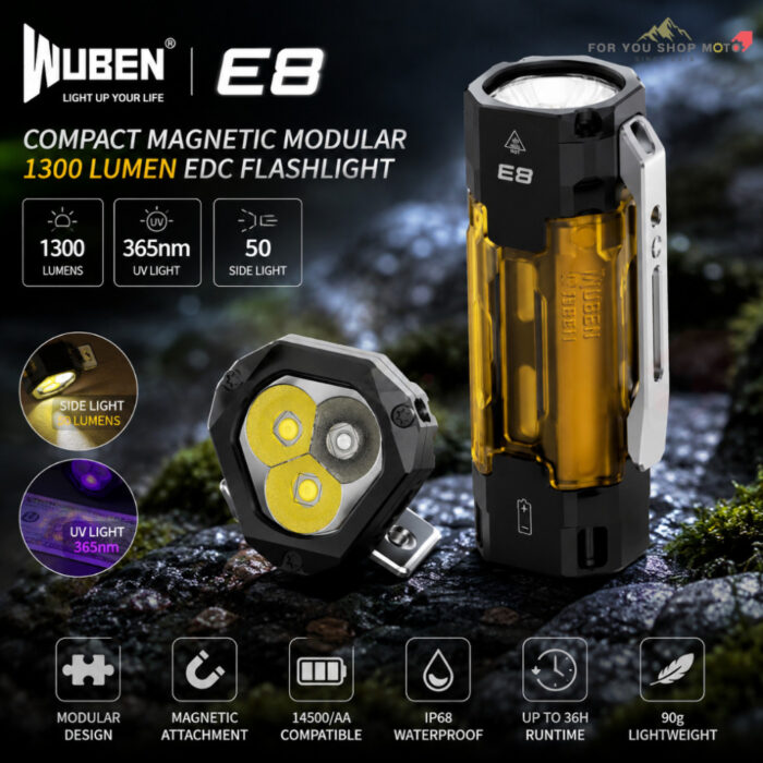 th-11134207-81zti-mrt9btp8it4xec.jpg Wuben E8 ไฟฉายพกพา EDC 1300 Lumens + แสง UV 365nm ดีไซน์โมดูลาร์เปลี่ยนเพลทแม่เหล็กได้ กันน้ำ IP68