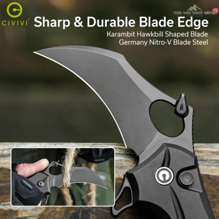 มีดพับ CIVIVI Incisor II Karambit ใบมีด Nitro-V / Damascus 2.02 นิ้ว ด้าม Aluminum ระบบ Button Lock EDC